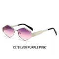 Gafas de sol poligonales plateadas con lentes degradados violeta-rosa y patillas anchas - Marco Plateado Lente Púrpura Rosa
