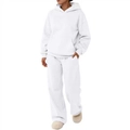 Men's white hooded sweatshirt and matching wide-leg sweatpants set with drop shoulders - White