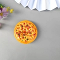 3D realistic miniature pizza fridge magnet with pepperoni and olives on resin surface - New Pizza