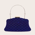 Elegante bolso de mano de terciopelo azul marino con acolchado y asa dorada - Estilo Terciopelo y Diamantes de Imitación / Azul