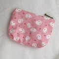 Pink polka dot mini coin purse featuring cute rabbit prints and zipper closure - Pink Rabbit
