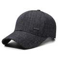 Gorra de béisbol gris oscuro para hombre con placa metálica y tejido de mezcla jaspeada - Ajustable / Azul marino