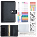 Classic black A6 Saffiano leather binder set with gold ring and budget accessories - Luxury Set-Shiny Black