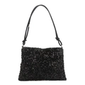 Fashionable black sequin shoulder bag with leather strap and zipper closure for women - Black