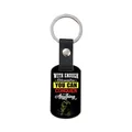 Soccer motivational keychain with leather strap and determination quote on black metal tag - Determination Conquer Style (CPK110)