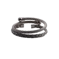Gunmetal stainless steel wire twisted bangle set with sphere ends in minimalist open style - Two-Piece Set / Silver