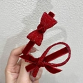 Pince à cheveux et élastique avec nœuds en velours rouge et détails scintillants - Ensemble Pince à Nœud Rouge & Élastique