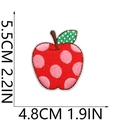 Detailed size view of red apple embroidery patch with pink polka dots and green leaf - Red Apple with Pink Dots (14号)