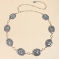 Cadena de cintura bohemia de plata con grabados vintage y piedras de turquesa - Plateado