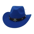 Detail of dark blue felt cowboy hat featuring silver star buckle and turquoise stone inlay - Royal Blue (Star Decor)