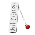 Silver bookmark for teachers with a red apple charm and engraved inspirational quote - Style C-Teacher's Day Red Apple Pendant