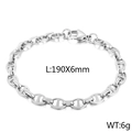 Silver stainless steel pig nose link bracelet measuring 190mm in length and 6mm width - 6mm Width / 19cm Steel Color (KB160634-Z)