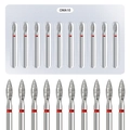 Detail view of 10pcs diamond nail drill bits with flame shape and red ring marker - Blister Grinding Head Set (OMA10)