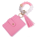 Portachiavi bracciale in perline di silicone rosa con porta carte in PU e nappa - Stile Color Block Rosa (Pattern 13)