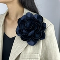 Navy blue French satin 19cm large flower brooch on light suit jacket for women - Ink Blue