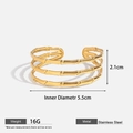Detailed size specifications for gold stainless steel triple-layer bamboo style cuff - Gold 3-Row Bamboo