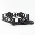Cintura nera in pelle retrò con borchie e anelli in metallo in stile Y2K - Argento Nero
