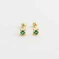 Gold s925 silver stud earrings featuring a square green gemstone and screw back closure - Gold (Green Stone)