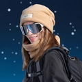 Winter thermal beige fleece hat and neck warmer set with sport patch for outdoor activities - Khaki (8668)