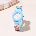 Orologio al quarzo per bambini blu con farfalle 3D e numeri color arcobaleno - Celeste