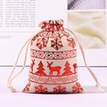 Sachet cadeau de Noël en lin avec motifs renne et flocons de neige en paillettes rouges - 10*14cm / Renne Flocon de Neige Rouge