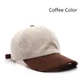 Corduroy baseball cap in cream white and coffee brown color block design for outdoor wear - Brown