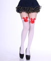 White over-knee Halloween socks featuring red bows and medical cross detail for cosplay - One Size / Nurse Bow Cross 2#
