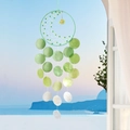 Green crescent moon dreamcatcher shell wind chime with white and lime gradient shells - Finished Product / Four Seasons Dali-Green