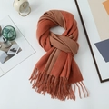Double-sided scarf in orange and brown cashmere-feel material with elegant fringe tassels - 200*68CM / Orange Red