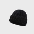 Thick black faux fur knit hat for women featuring a cozy long-plush thermal texture - Plain Style / Black