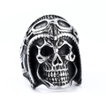 Retro punk style skull ring featuring aviator helmet design in aged silver finish - US Size 8 / Pilot Helmet Skull Style (06107) / Silver Gray