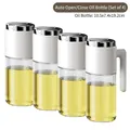 Set of 4 automatic flip glass oil bottles with white lids and sleek stainless steel trim - 【4 Pack】 Automatic Opening and Closing Oil Dispenser White