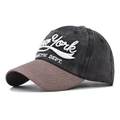 Washed cotton baseball cap with New York embroidery and vintage brim on white background - Adjustable / Black