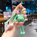 Cute green frog silicone keychain with pink cherry blossom charm and Sakura wrist strap - Sakura Keroppi (B471-7) / Single Piece