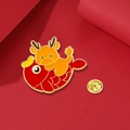 Cartoon Chinese dragon riding a red koi fish enamel brooch with gold metallic finish - Koi Fortune Yellow Dragon