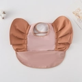 Pink and brown waterproof baby bib featuring ruffled angel wings and a large food catcher pocket - Wings - Pink And Copper / One Size