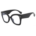 Cat eye blue light blocking glasses with thick black glossy frames and silver rivets - Bright Black
