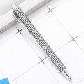 Silver retractable ballpoint pen covered in shimmering square rhinestones and metal accents - Plaid Silver