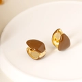 French vintage dark brown enamel teardrop earrings with elegant golden metal base - Ear Buckle / 18K Gold Dark Coffee