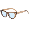 Occhiali da sole cat-eye con montatura marrone trasparente, lenti azzurre e rivetti metallici - Montatura Marrone Trasparente Lente Blu
