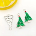 Drei grüne Emaille-Weihnachtsbaum-Anhänger aus Legierung für DIY-Schmuck - Weihnachtsbaum 15x24mm