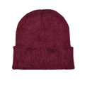 Close-up of burgundy and black mixed-knit texture on a warm winter beanie hat - Burgundy