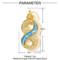 Detailed size view of a gold infinity pendant with white zircon and blue opal stone - YF1377-Infinity Symbol