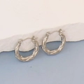 Silver hoop earrings with woven texture and geometric design in polished stainless steel - Silver Style K7-72