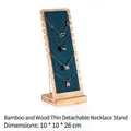 Bamboo necklace display stand with dark green velvet backboard and L-shaped design - Short Slim Green Velvet