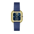 Elegante reloj Scottie cuadrado de oro para mujer con esfera azul y correa de cuero azul - Estilo de Correa / Correa de Cuero Azul