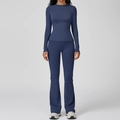 Haut à manches longues col rond cintré et pantalon de yoga évasé en gris-bleu foncé - S / Top And Bottom (Manches Longues + Pantalon Évasé) / Bleu Marine