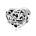 Charm cœur ajouré en argent sterling S925 avec gravure I Love You pour bracelet DIY - PC0140-I Love You Cœur Évidé