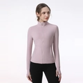 Slim fit light purple yoga jacket with stand collar and functional thumb holes - S / Purple Pink