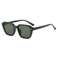 Retro oversized square sunglasses in glossy black frame with dark green lenses - Black Frame Green Lens